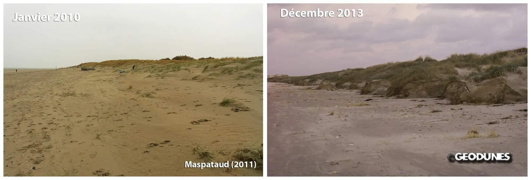 Comparaison du Cordon dunaire du Perroquet, Bray dunes entre 2010 et 2013
