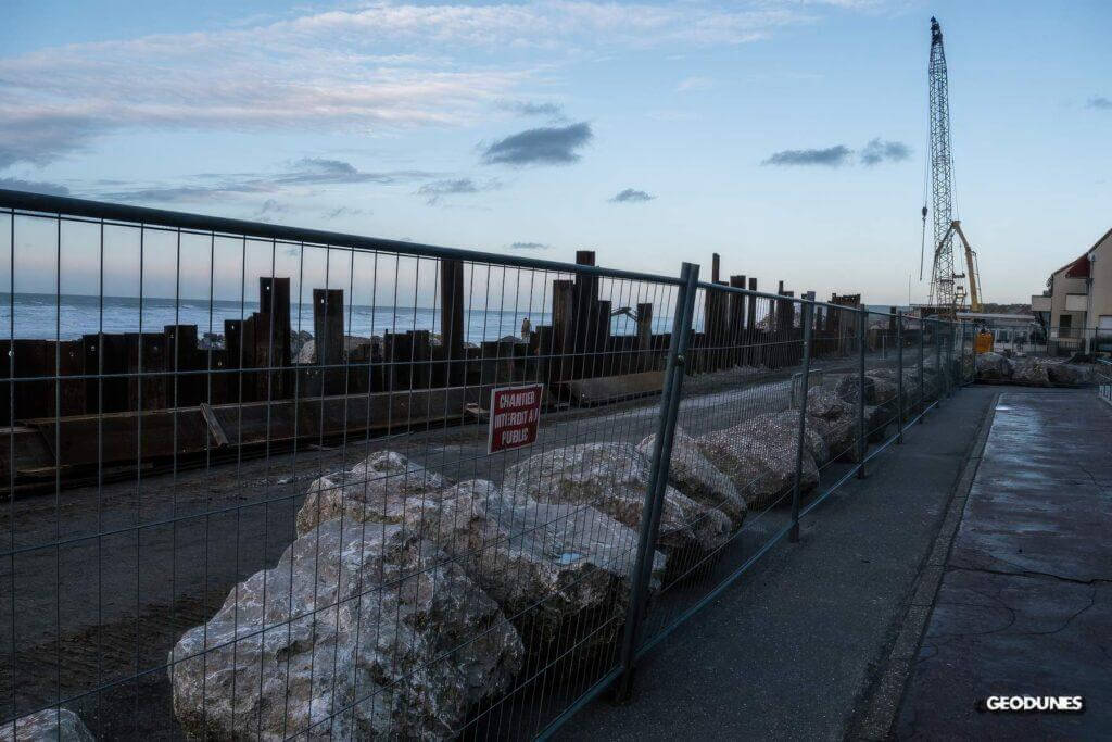 Travaux de reconstruction du perré de Wissant, Janvier 2015