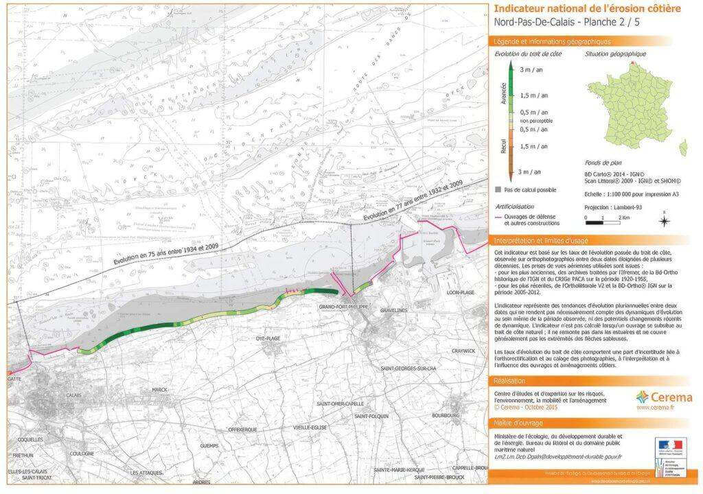 Indicateur de l'érosion côtière (Cerema, 2015)