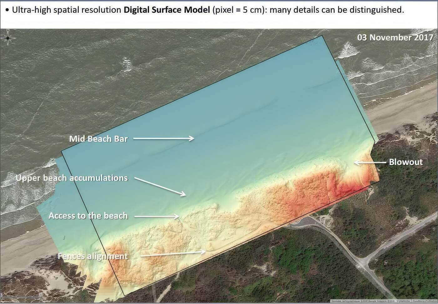 topographie à ultra-haute résolution d’une partie de la plage et du cordon dunaire de la dune Dewulf à Zuydcoote (59)