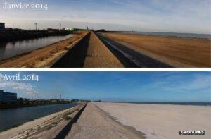 Avant/après le rechargement de la digue des Alliés, Dunkerque (59)