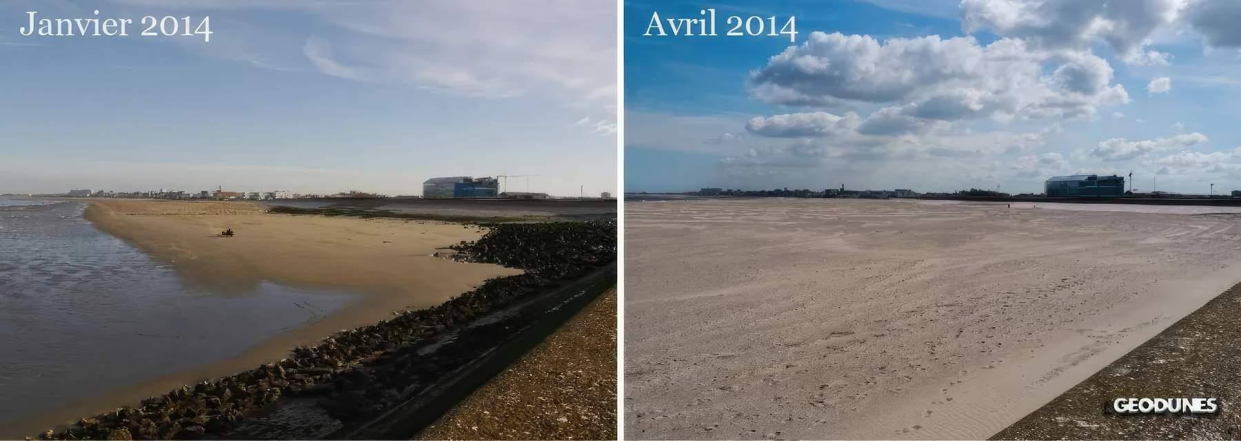 Avant/après le rechargement de la digue des Alliés, Dunkerque (59)